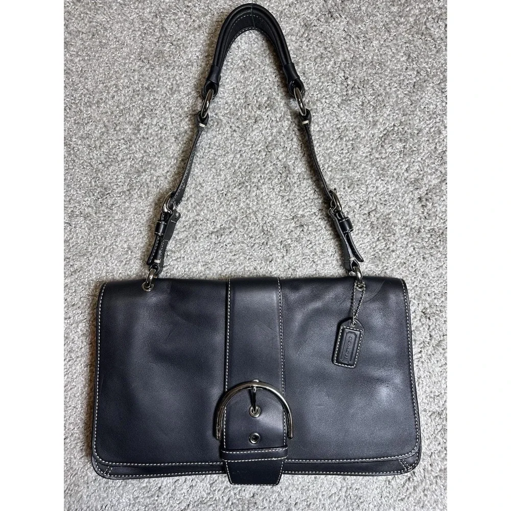 Coach Soho 9741 Black Leather Buckle Flap Shoulder Bag Y2K Hangtag EUC